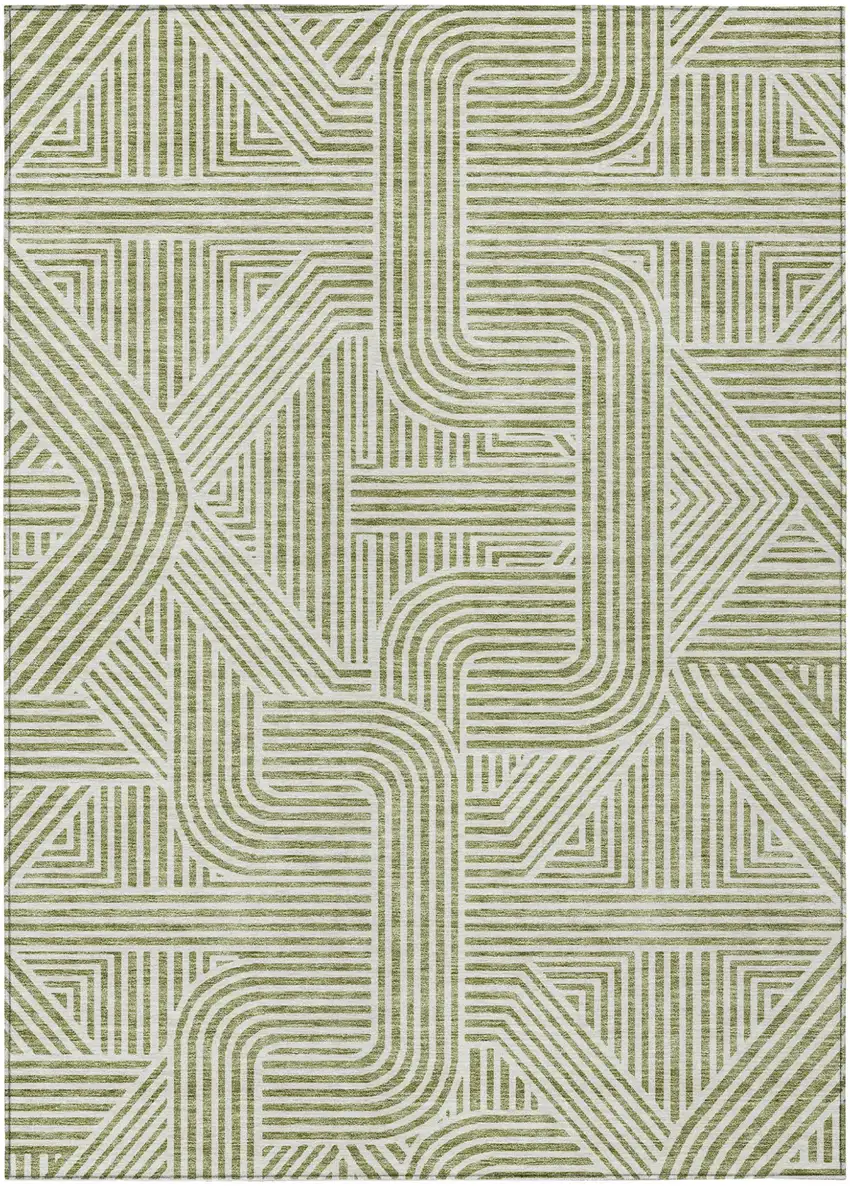 Artichoke Green And Ivory Abstract Washable Indoor Outdoor Area Rug Photo 2
