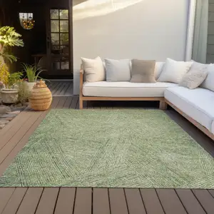 Photo of Artichoke Green And Ivory Abstract Washable Indoor Outdoor Area Rug