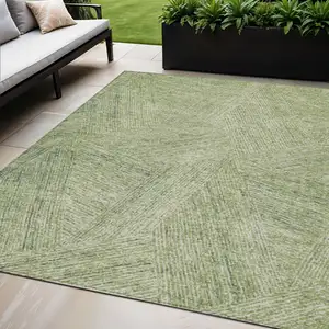 Photo of Artichoke Green And Ivory Abstract Washable Indoor Outdoor Area Rug