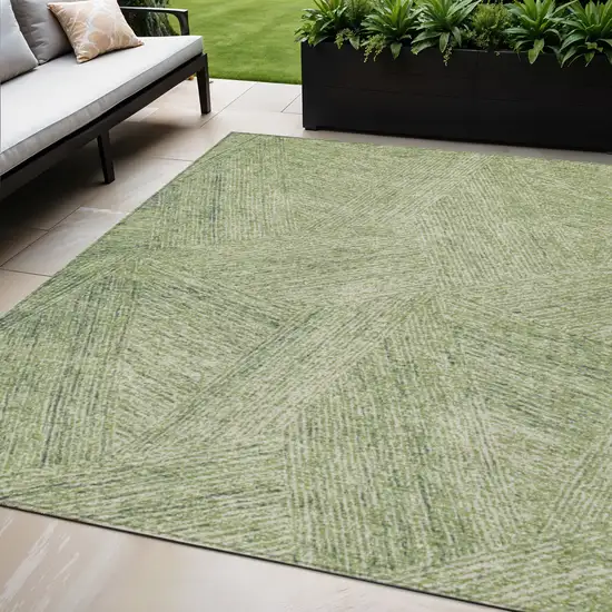 Artichoke Green And Ivory Abstract Washable Indoor Outdoor Area Rug Photo 1