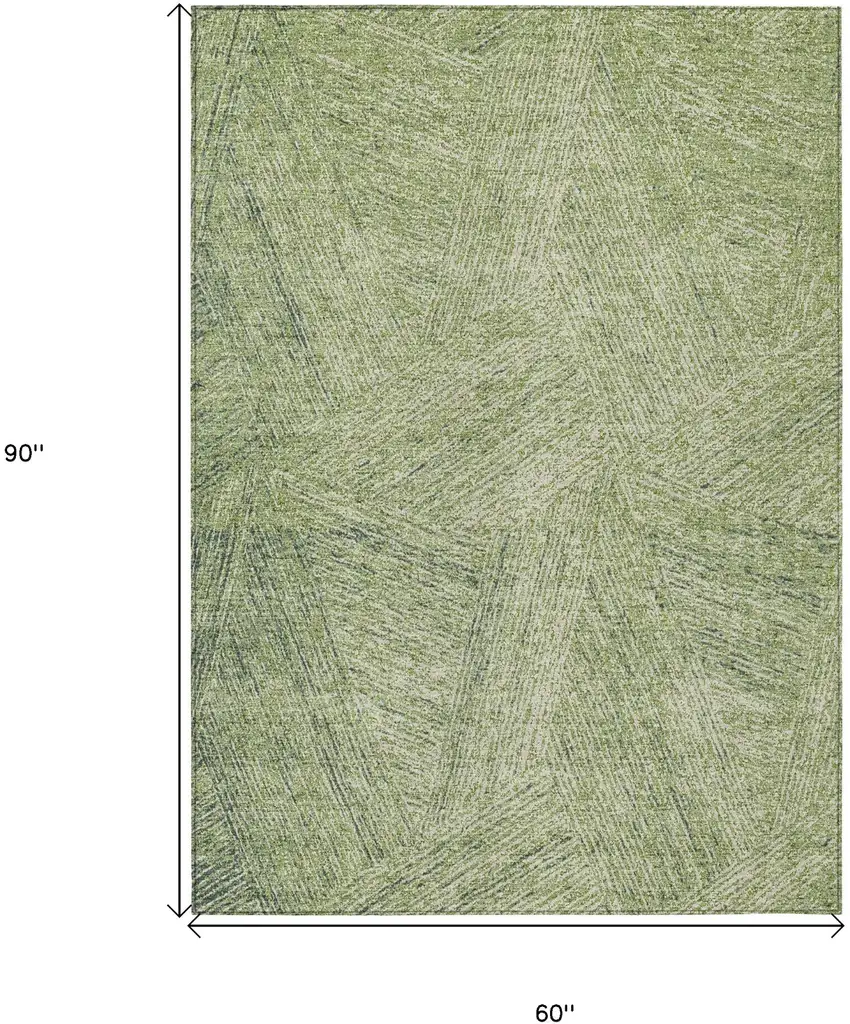 Artichoke Green And Ivory Abstract Washable Indoor Outdoor Area Rug Photo 3
