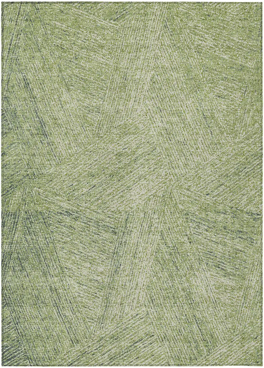 Artichoke Green And Ivory Abstract Washable Indoor Outdoor Area Rug Photo 2