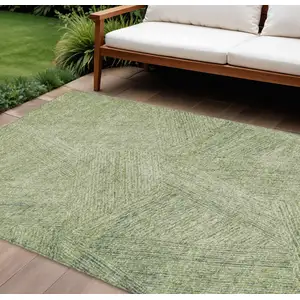 Photo of Artichoke Green And Ivory Abstract Washable Indoor Outdoor Area Rug