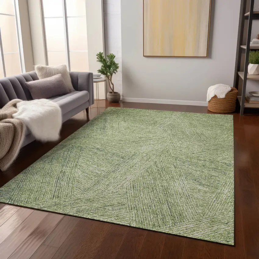 Artichoke Green And Ivory Abstract Washable Indoor Outdoor Area Rug Photo 8