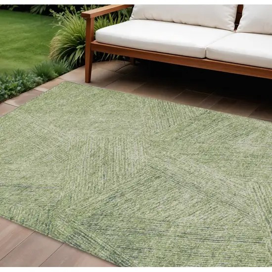 Artichoke Green And Ivory Abstract Washable Indoor Outdoor Area Rug Photo 1