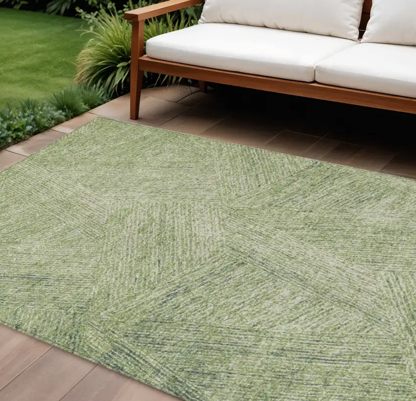 Artichoke Green And Ivory Abstract Washable Indoor Outdoor Area Rug Photo 1