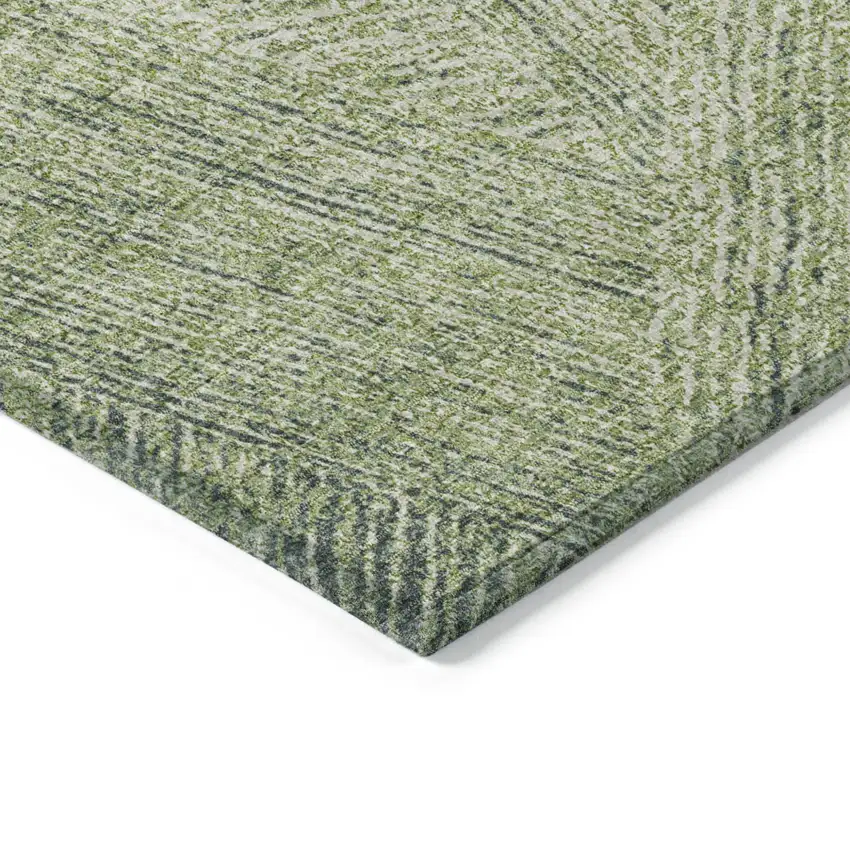 Artichoke Green And Ivory Abstract Washable Indoor Outdoor Area Rug Photo 4