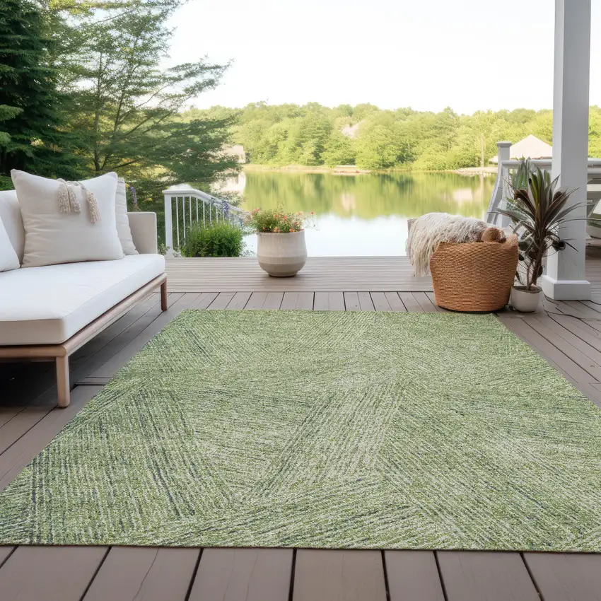 Artichoke Green And Ivory Abstract Washable Indoor Outdoor Area Rug Photo 9