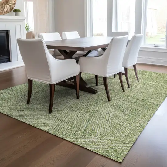 Artichoke Green And Ivory Abstract Washable Indoor Outdoor Area Rug Photo 9