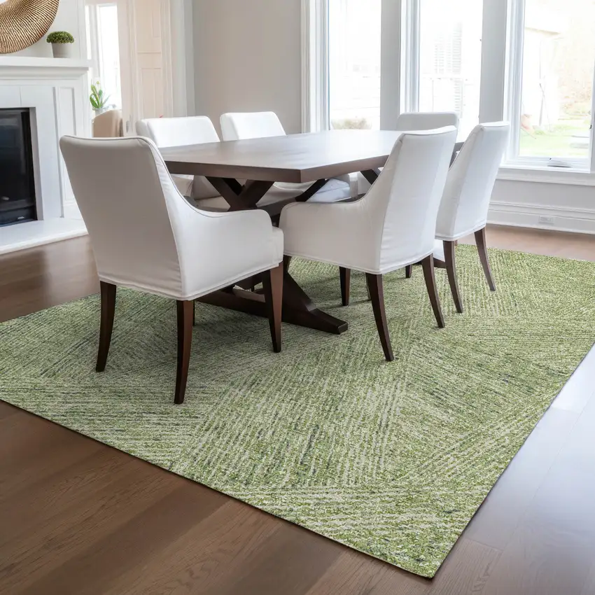 Artichoke Green And Ivory Abstract Washable Indoor Outdoor Area Rug Photo 9