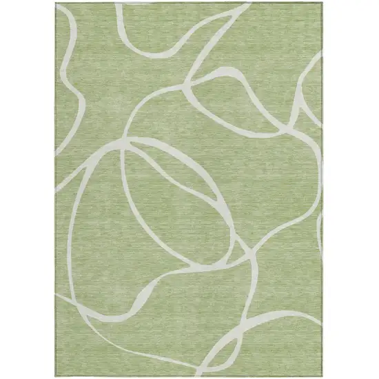 Artichoke Green And Ivory Abstract Washable Indoor Outdoor Area Rug Photo 7