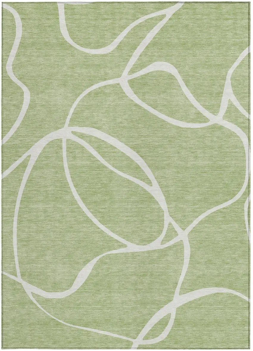 Artichoke Green And Ivory Abstract Washable Indoor Outdoor Area Rug Photo 7