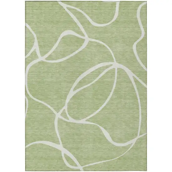 Artichoke Green And Ivory Abstract Washable Indoor Outdoor Area Rug Photo 2
