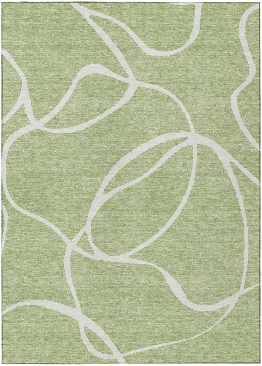 Artichoke Green And Ivory Abstract Washable Indoor Outdoor Area Rug Photo 2