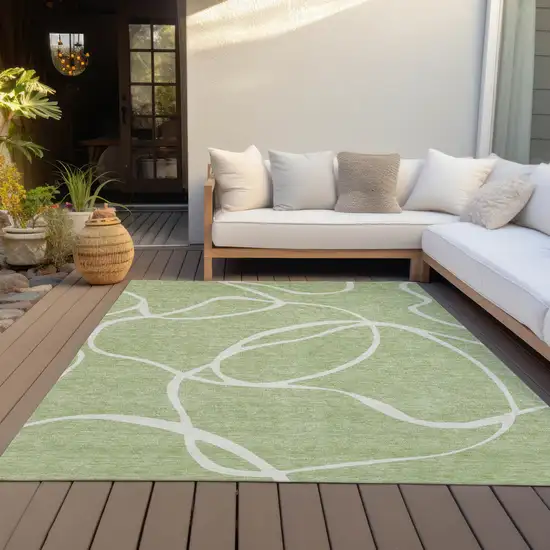 Artichoke Green And Ivory Abstract Washable Indoor Outdoor Area Rug Photo 8