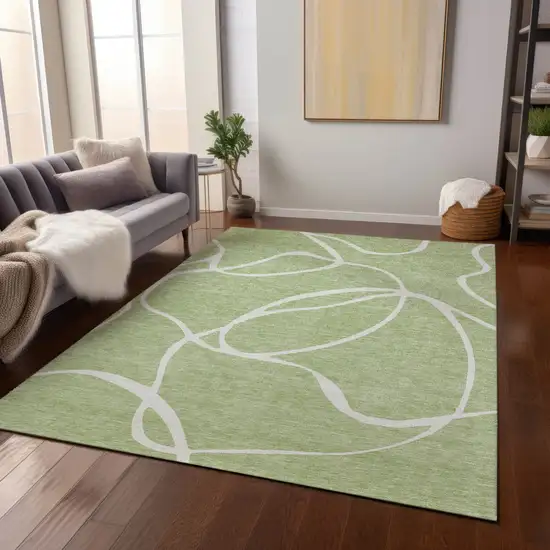 Artichoke Green And Ivory Abstract Washable Indoor Outdoor Area Rug Photo 9