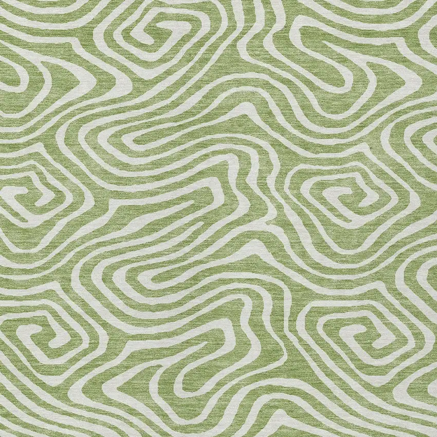 Artichoke Green And Ivory Abstract Washable Indoor Outdoor Area Rug Photo 6