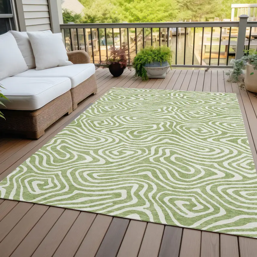 Artichoke Green And Ivory Abstract Washable Indoor Outdoor Area Rug Photo 8
