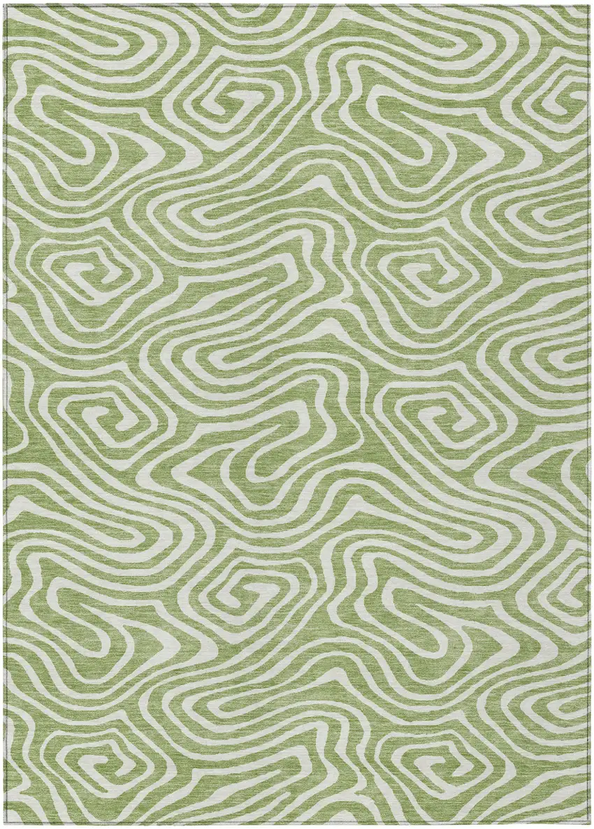 Artichoke Green And Ivory Abstract Washable Indoor Outdoor Area Rug Photo 2