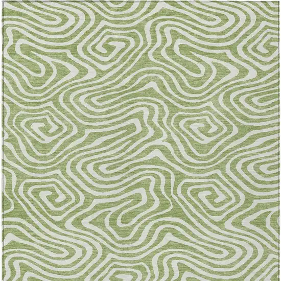Artichoke Green And Ivory Abstract Washable Indoor Outdoor Area Rug Photo 7
