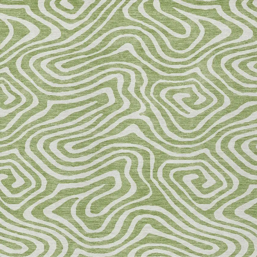 Artichoke Green And Ivory Abstract Washable Indoor Outdoor Area Rug Photo 6
