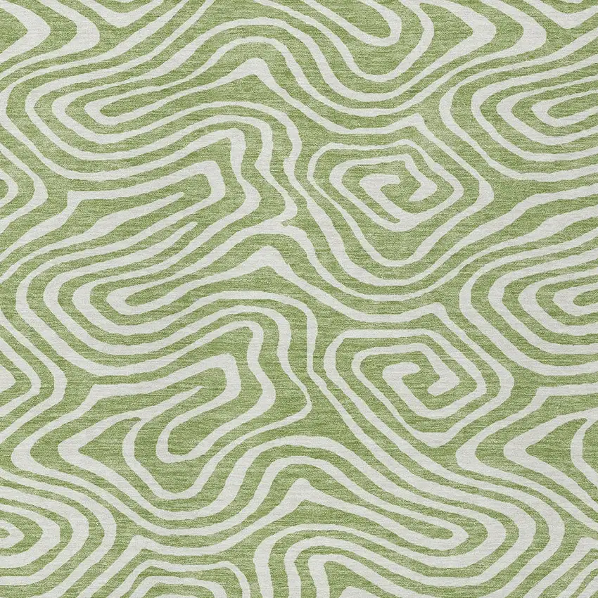 Artichoke Green And Ivory Abstract Washable Indoor Outdoor Area Rug Photo 4