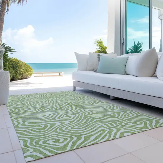 Artichoke Green And Ivory Abstract Washable Indoor Outdoor Area Rug Photo 9