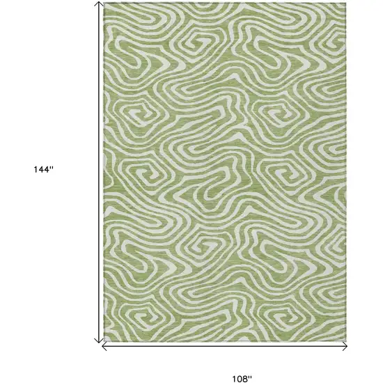 Artichoke Green And Ivory Abstract Washable Indoor Outdoor Area Rug Photo 7