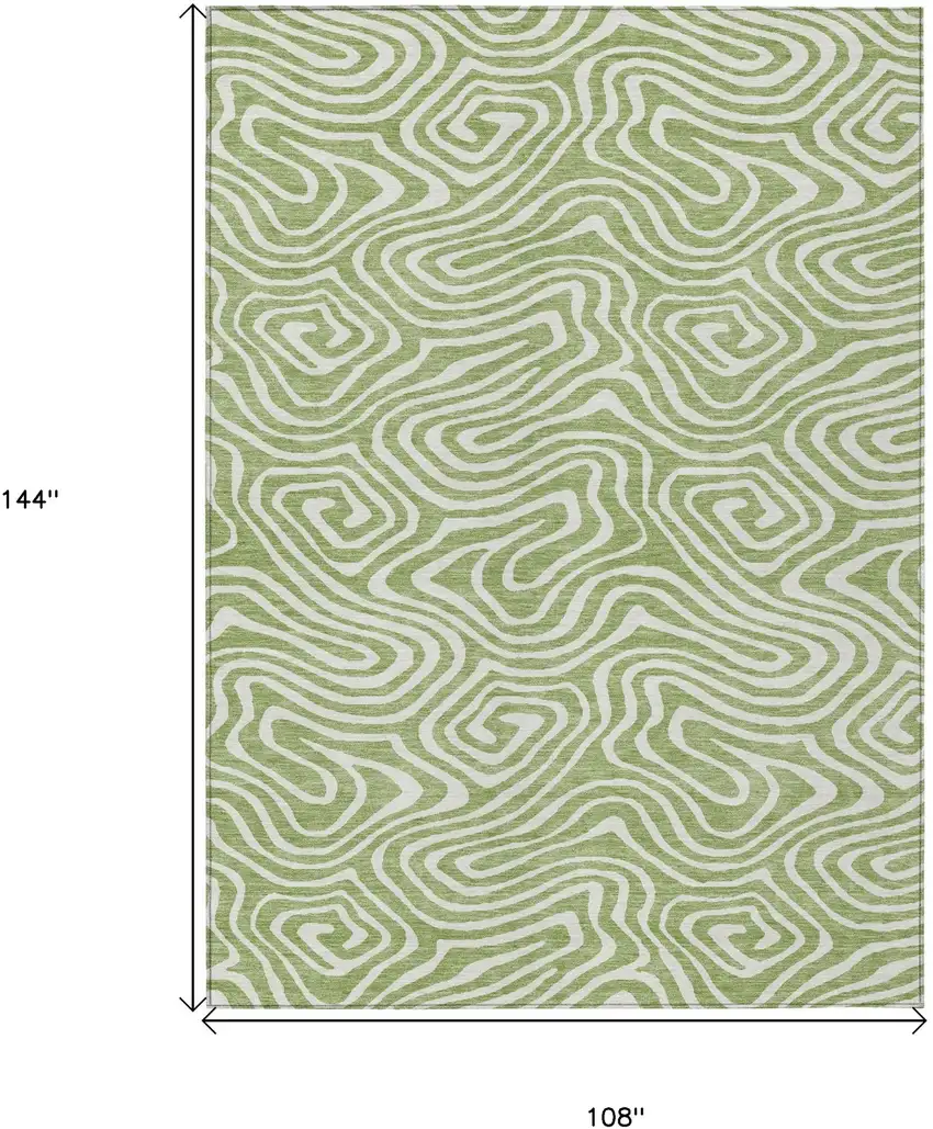 Artichoke Green And Ivory Abstract Washable Indoor Outdoor Area Rug Photo 7