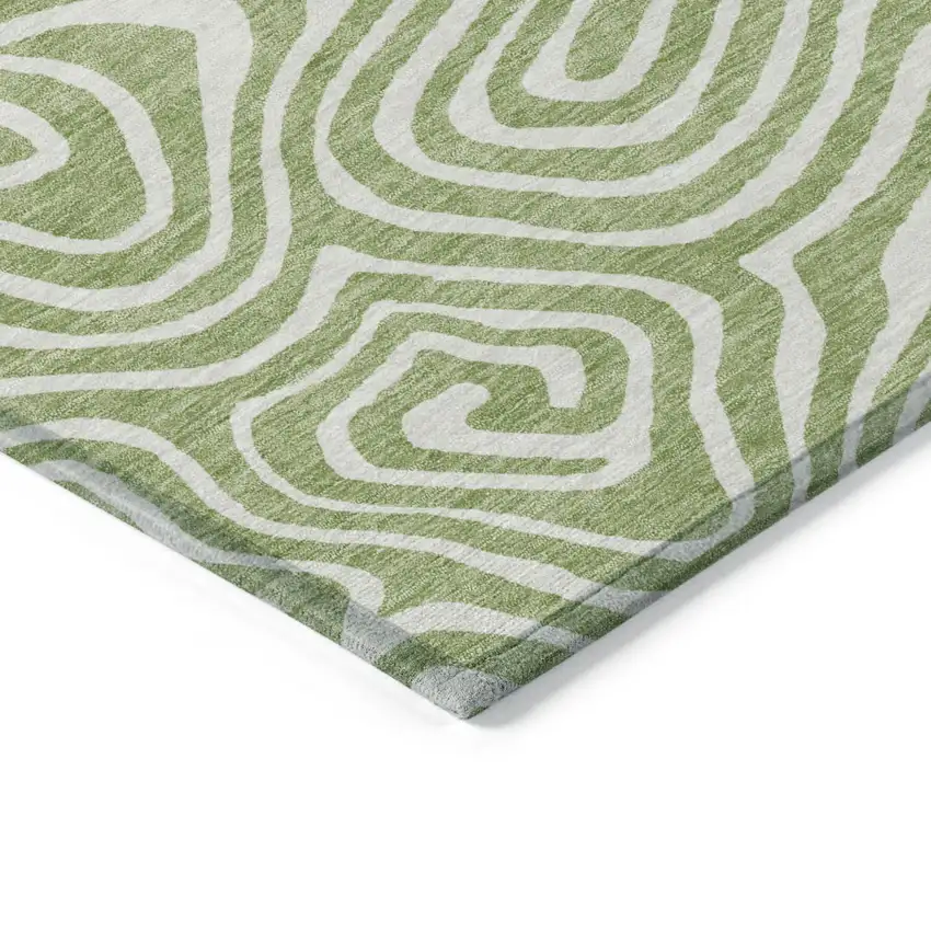 Artichoke Green And Ivory Abstract Washable Indoor Outdoor Area Rug Photo 3