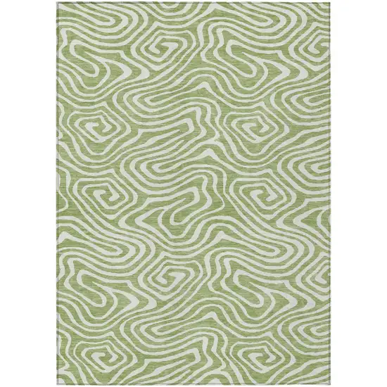 Artichoke Green And Ivory Abstract Washable Indoor Outdoor Area Rug Photo 1
