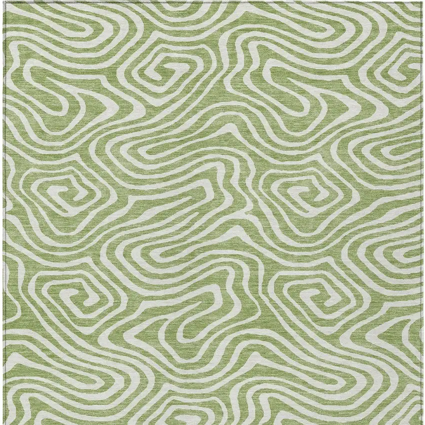 Artichoke Green And Ivory Abstract Washable Indoor Outdoor Area Rug Photo 5