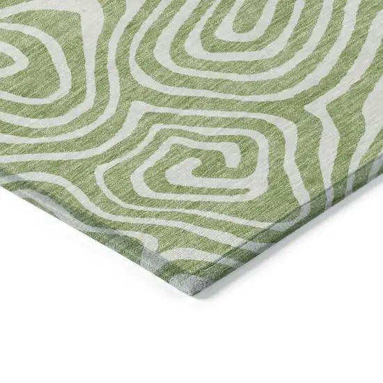 Artichoke Green And Ivory Abstract Washable Indoor Outdoor Area Rug Photo 5