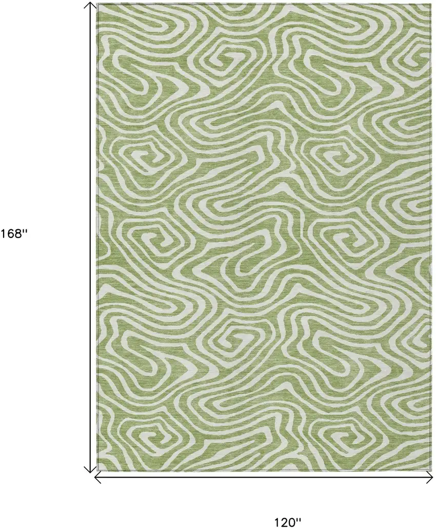 Artichoke Green And Ivory Abstract Washable Indoor Outdoor Area Rug Photo 3
