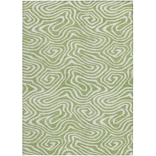 Artichoke Green And Ivory Abstract Washable Indoor Outdoor Area Rug Photo 7