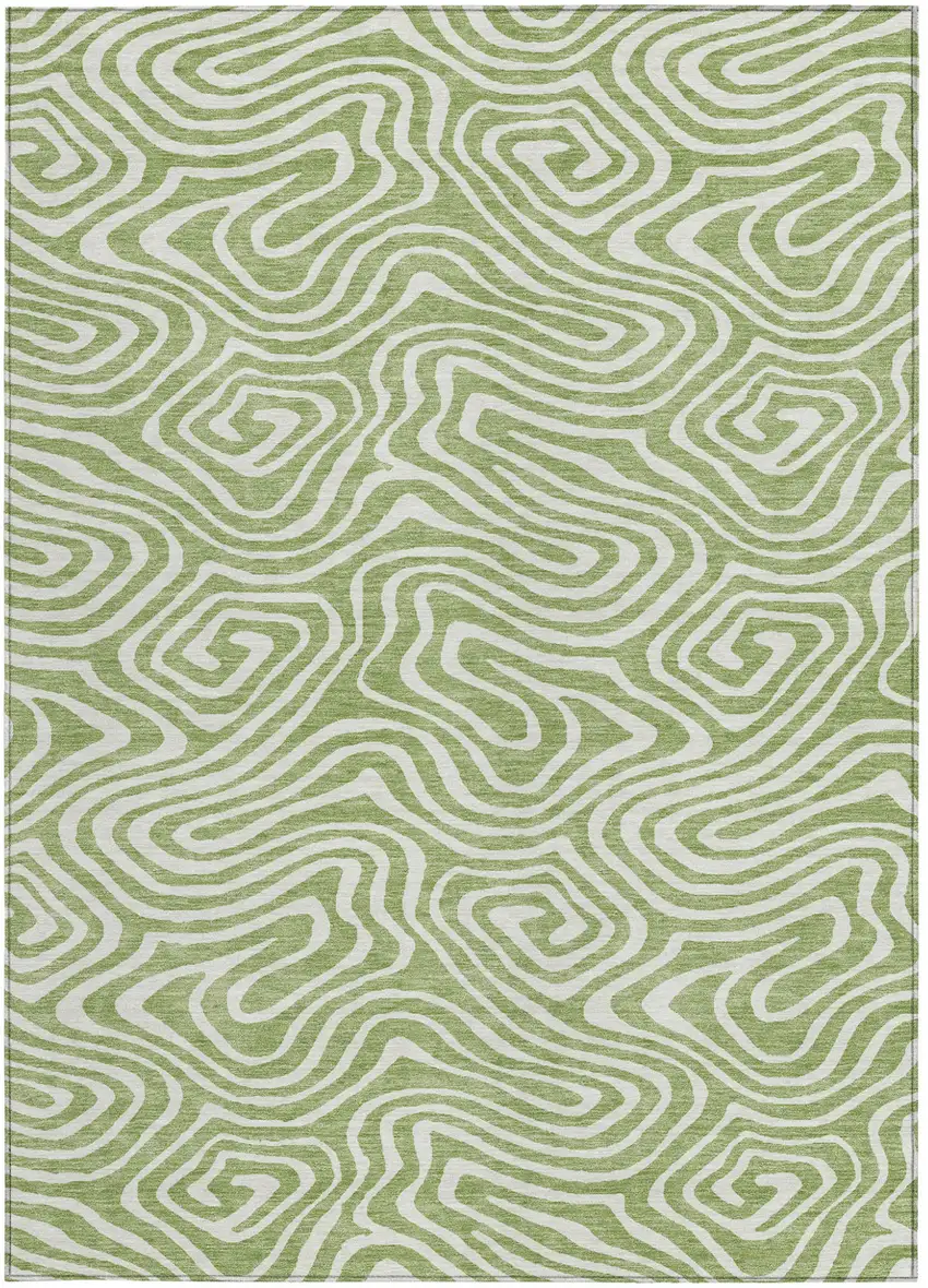 Artichoke Green And Ivory Abstract Washable Indoor Outdoor Area Rug Photo 7