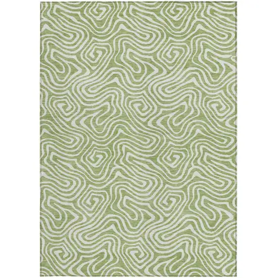 Artichoke Green And Ivory Abstract Washable Indoor Outdoor Area Rug Photo 7