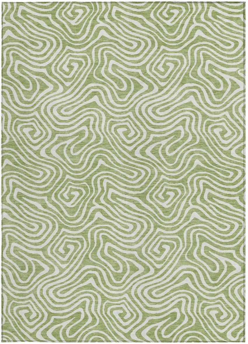 Artichoke Green And Ivory Abstract Washable Indoor Outdoor Area Rug Photo 7