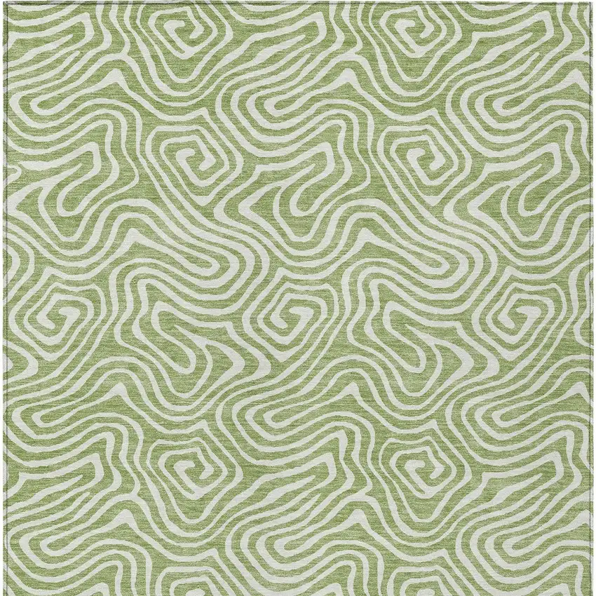 Artichoke Green And Ivory Abstract Washable Indoor Outdoor Area Rug Photo 6