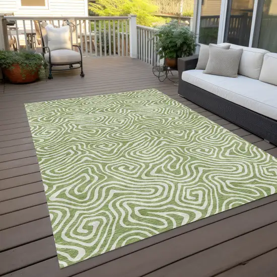 Artichoke Green And Ivory Abstract Washable Indoor Outdoor Area Rug Photo 9