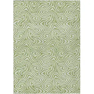 Photo of Artichoke Green And Ivory Abstract Washable Indoor Outdoor Area Rug