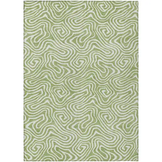 Artichoke Green And Ivory Abstract Washable Indoor Outdoor Area Rug Photo 2