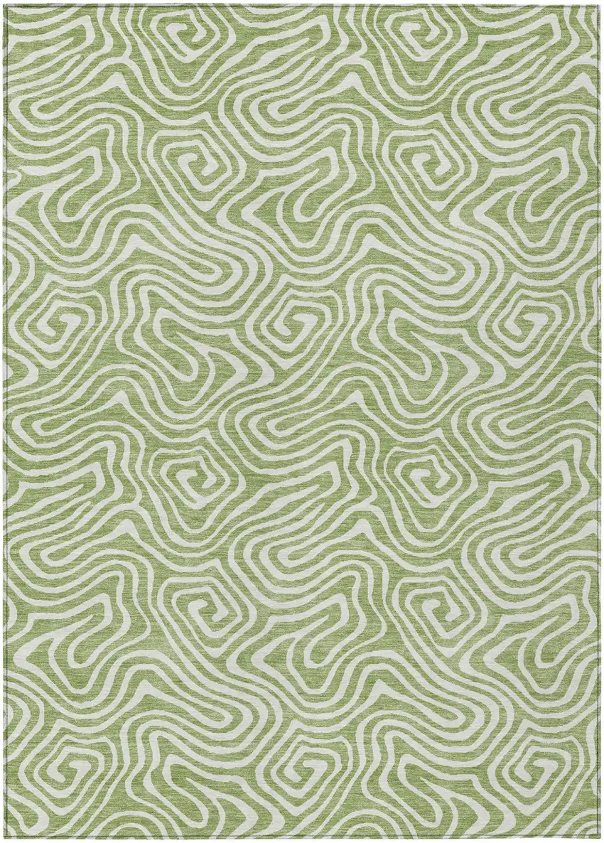 Artichoke Green And Ivory Abstract Washable Indoor Outdoor Area Rug Photo 2
