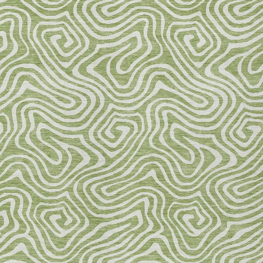 Artichoke Green And Ivory Abstract Washable Indoor Outdoor Area Rug Photo 6