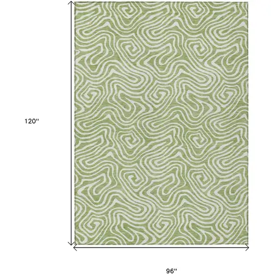 Artichoke Green And Ivory Abstract Washable Indoor Outdoor Area Rug Photo 3