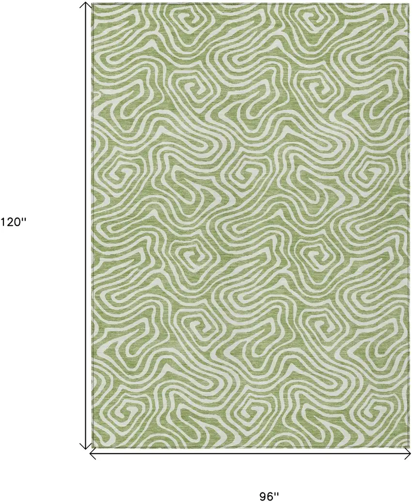Artichoke Green And Ivory Abstract Washable Indoor Outdoor Area Rug Photo 3
