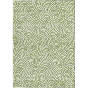 Photo of Artichoke Green And Ivory Abstract Washable Indoor Outdoor Area Rug