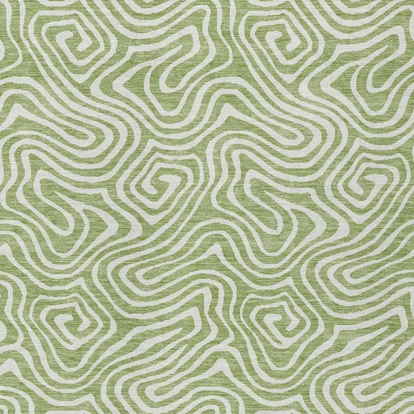 Artichoke Green And Ivory Abstract Washable Indoor Outdoor Area Rug Photo 6
