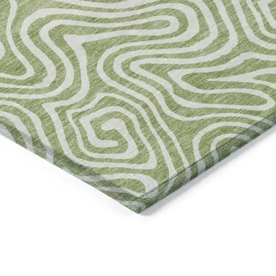 Artichoke Green And Ivory Abstract Washable Indoor Outdoor Area Rug Photo 5