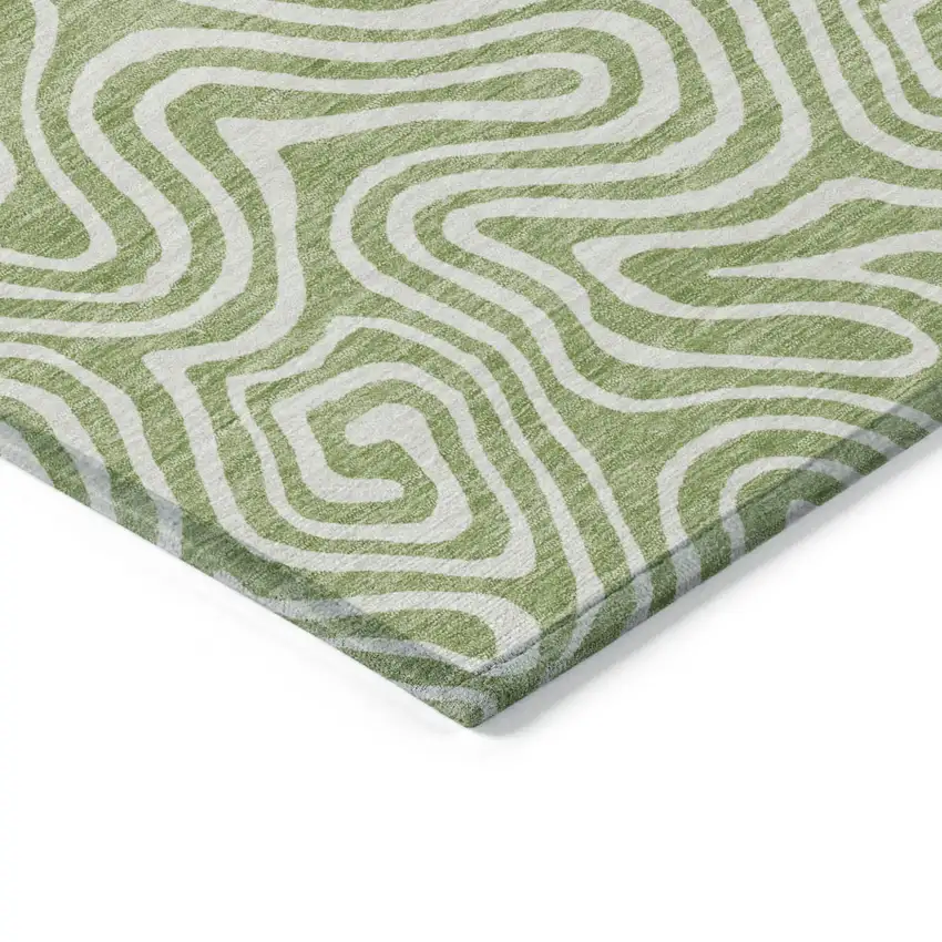 Artichoke Green And Ivory Abstract Washable Indoor Outdoor Area Rug Photo 5
